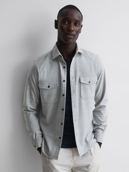 Gemêleerd grijs overshirt met twee zakken en knoopsluiting (799176) | € 170