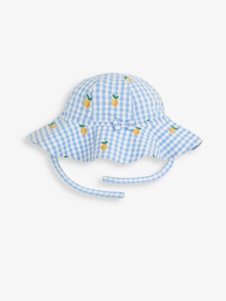 Girls' Gingham Lemon Embroidered Floppy Sun Hat in Blue (804385) | $22