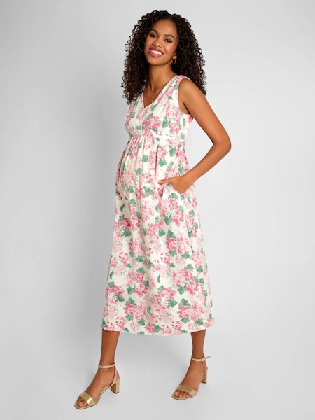 Pink Hydrangea Print V-Neck Maternity Midi Dress (804952) | €31