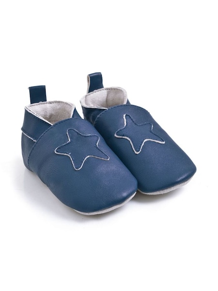 Star Leather Baby Booties in Navy (8213H5) | $30