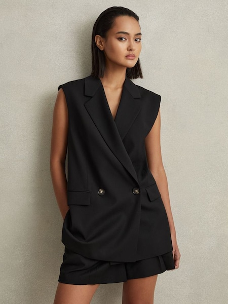 Wool Blend Double Breasted Waistcoat in Black (846281) | HK$2,980