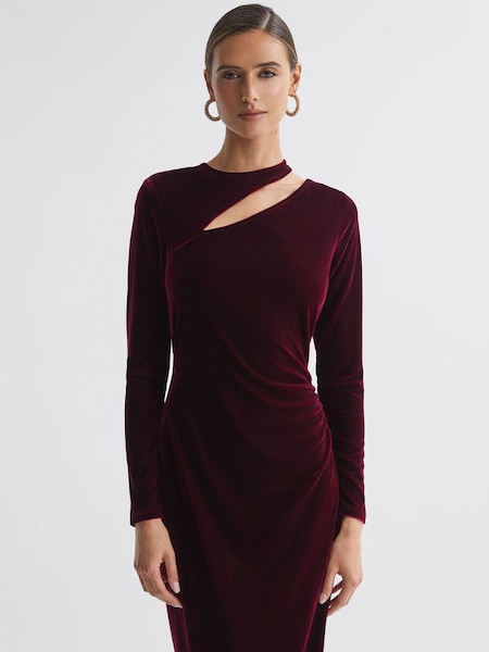 Petite Velvet Cut-Out Midi Dress in Berry (848822) | $154