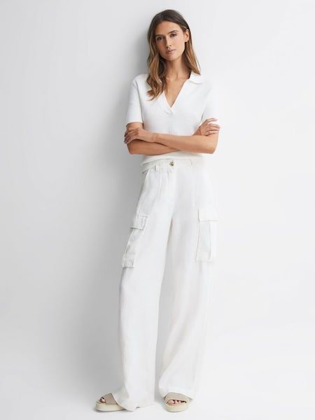 Linen Wide Leg Trousers in White (853905) | SAR 511