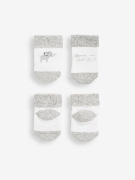 2-Pack White Born In 2023 Baby Socks in White (860555) | €7.50