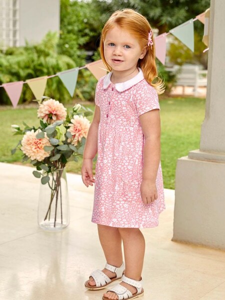 Mouse Floral Print With Pet In Pocket Peter Pan Dress in Rose (862883) | $15