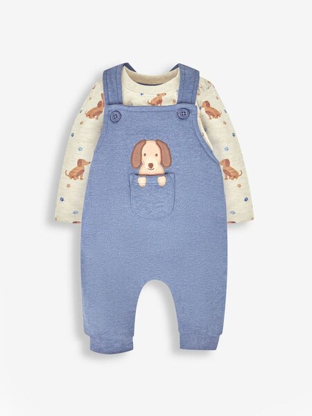 Boys' Bear Appliqué Dungarees & Body Set in Indigo Blue Sausage Dog (866471) | $43