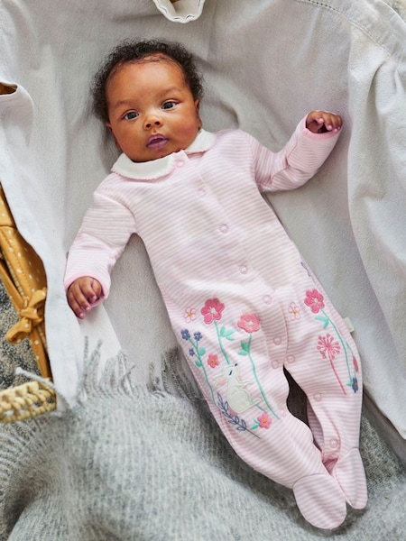 Pink Bunny Appliqué Cotton Baby Sleepsuit (86J487) | €27.50