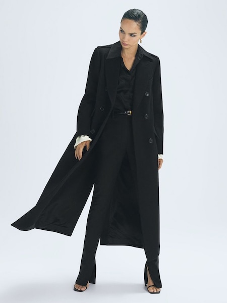 Atelier Wool-Cashmere Blend Double Breasted Long Coat in Black (871957) | $1,395