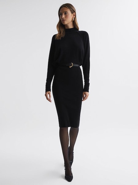 Knitted Long Sleeve Midi Dress in Black (881871) | $395