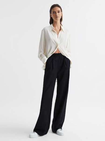 Petite Wide Leg Elasticated Waist Trousers in Navy (887135) | CHF 136