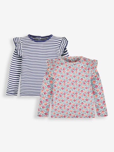Apple Print & Stripe Frill Tops 2 Pack in Cream (888241) | $31