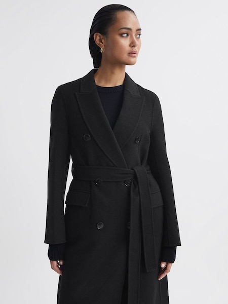 Petite Relaxed Wool Blend Blindseam Belted Coat in Black (888711) | CHF 530