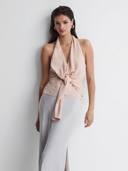 Tie Halter Neck Blouse in Nude (890536) | CHF 84
