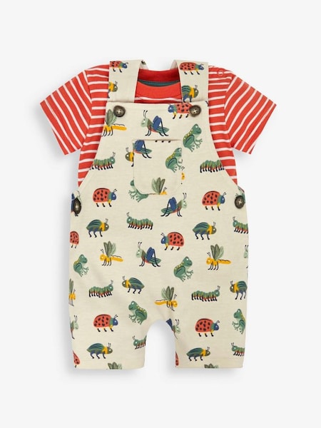 2-Piece Bug Print Short Dungarees & Top Set in Stone (897379) | $23