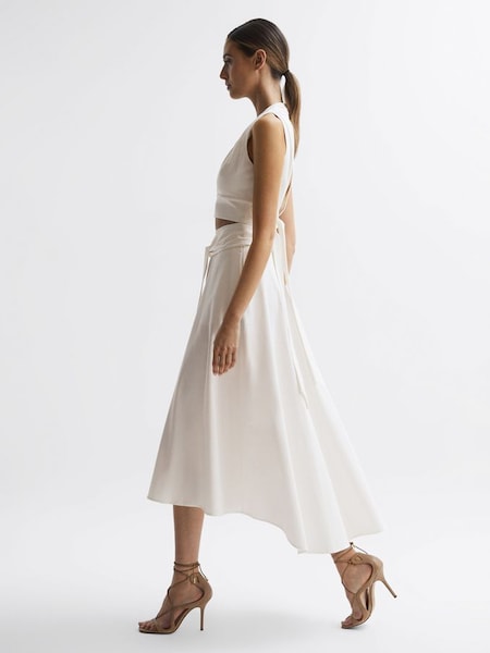 Fitted High Rise Midi Skirt in White (899820) | €172