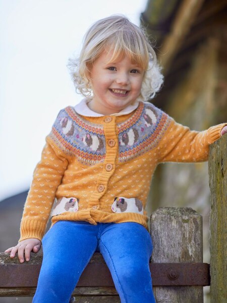 Guinea Pig Fair Isle Cardigan in Mustard (89R940) | $45