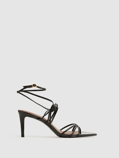 Leather Strappy Heels in Black (901048) | HK$722