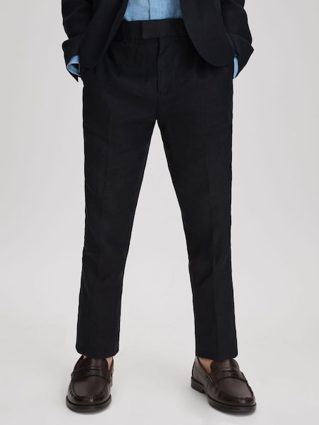 Senior Slim Fit Linen Adjustable Trousers in Navy (909943) | SAR 295