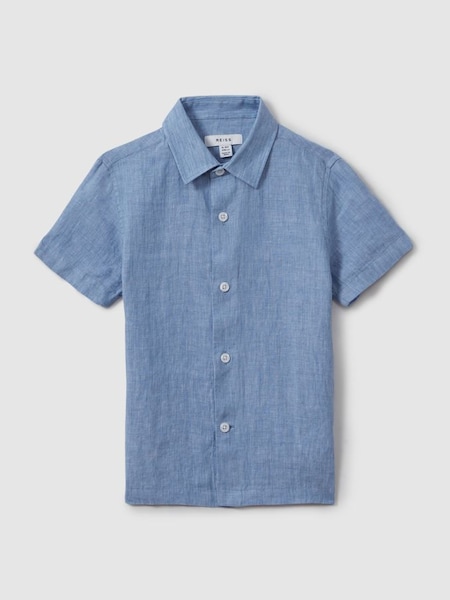 Short Sleeve Linen Shirt in Sky Blue (913499) | $70