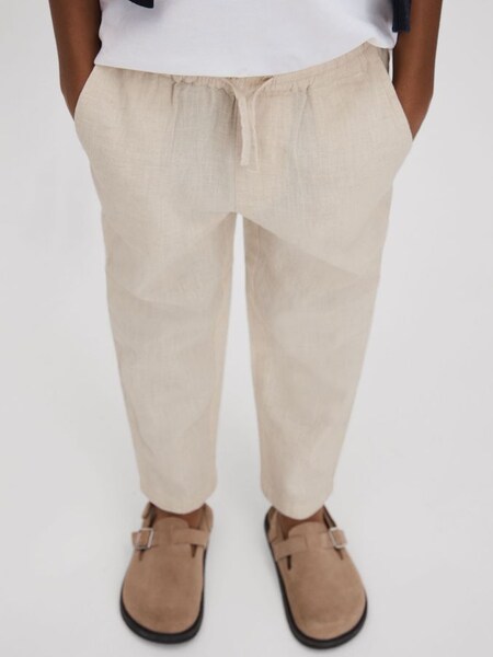Linen Drawstring Tapered Trousers in Stone (914513) | €60