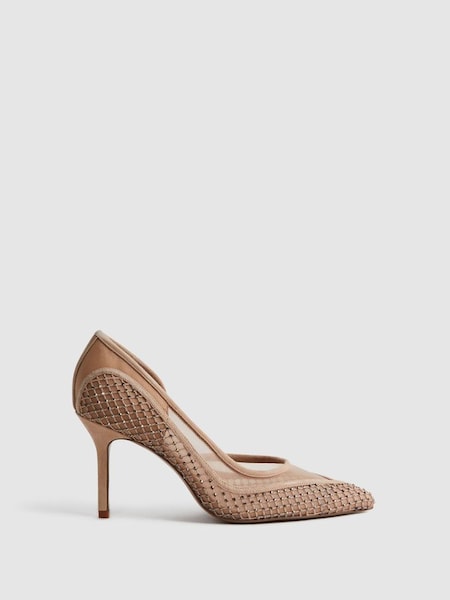 Embellished Mesh Court Shoes in Nude (916566) | $320