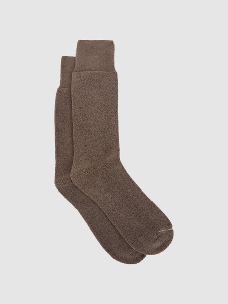 Cotton Blend Terry Towelling Socks in Taupe Melange (917675) | $20