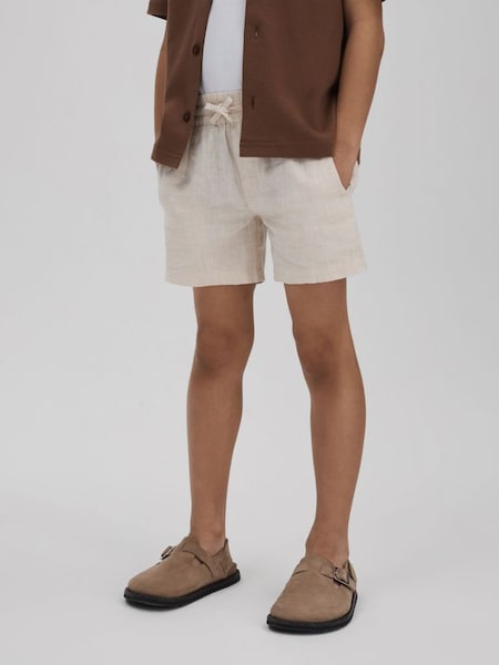 Shorts en lin à cordon de serrage, couleur grège (917705) | 40 €