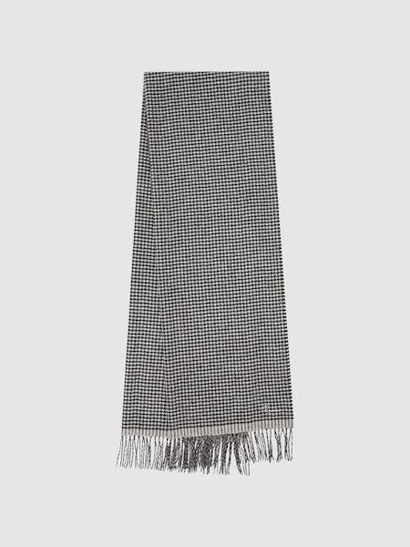 Wollen Blend zwart/witte geborduurde sjaal met pied-de-poulemotief (917709) | € 95