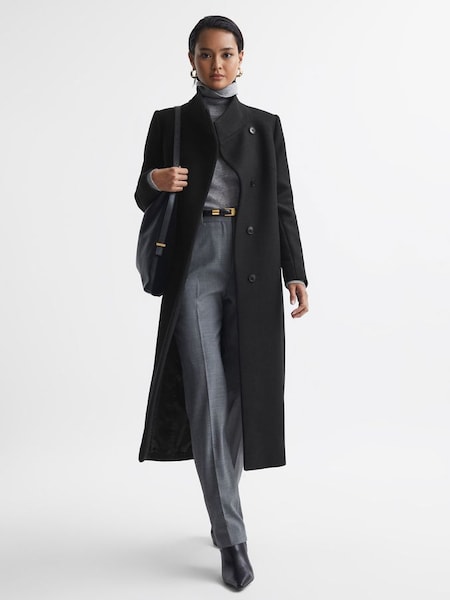 Manteau long noir ajusté en laine mélangée (925809) | 525 €