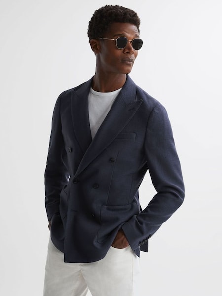 Double Breasted Weave Blazer in Airforce Blue (931575) | €128