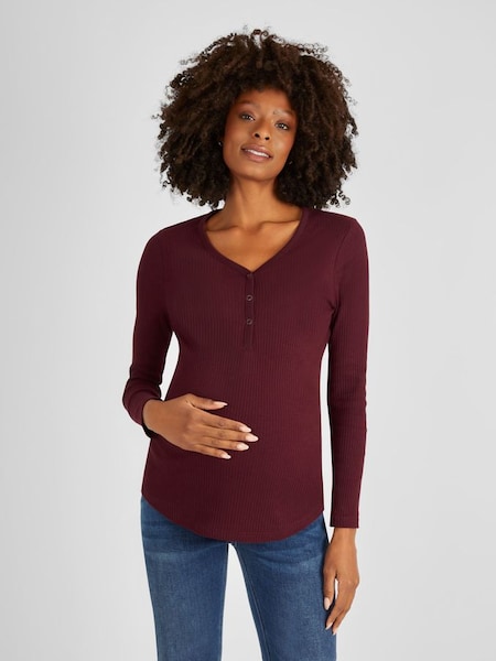 Burgundy Red Ribbed Jersey Maternity Top (931857) | €35.50