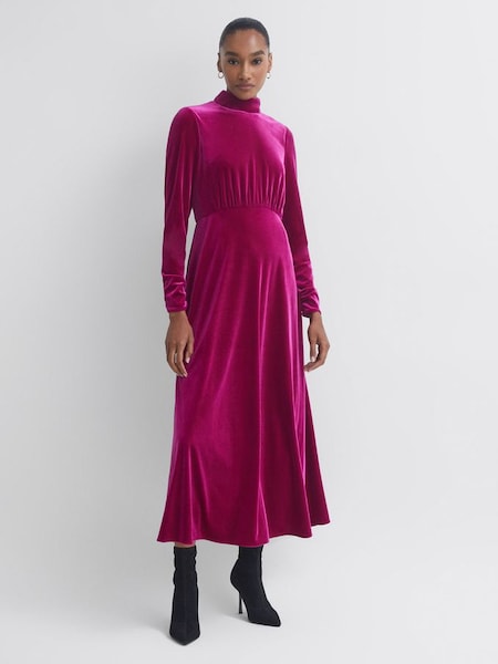 Florere Velvet Midi Dress in Bright Pink (938050) | $141