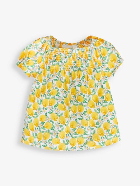 Yellow Bright Lemon Print Smocked Top (939166) | $7