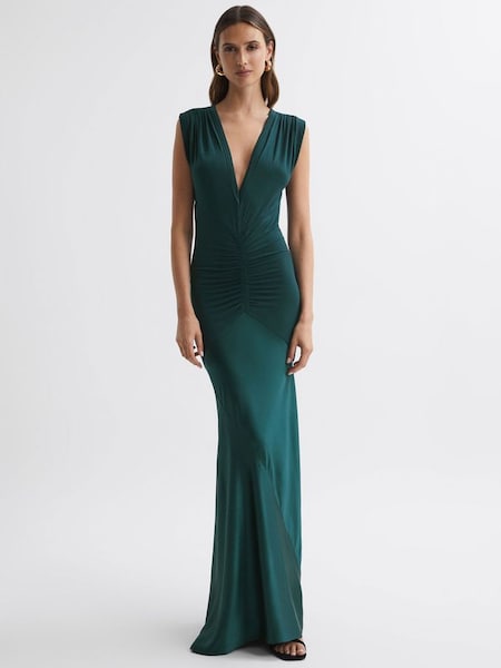 Plunge Neck Sleeveless Maxi Dress in Teal (941898) | $460