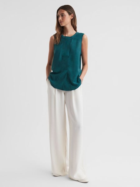 Blauwgroene blouse zonder mouwen met drukknopen (946747) | € 34