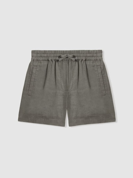 Linen Drawstring Shorts in Khaki (947186) | $60