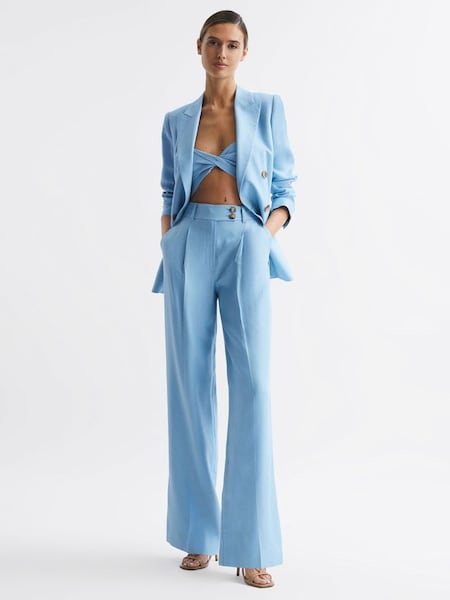 Petite Wide Leg Linen Trousers in Blue (956764) | $137