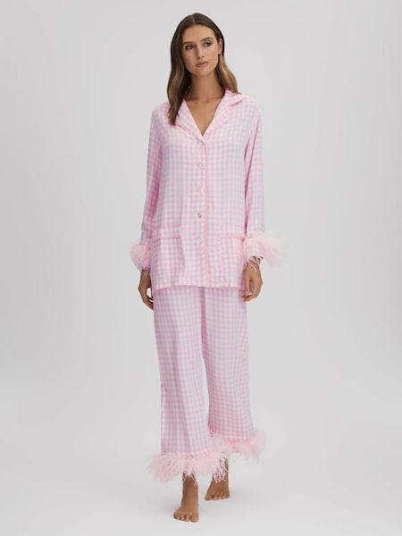 Roze/witte pyjamaset met verwijderbare veren (960054) | € 485