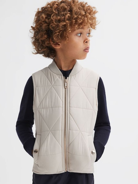 Junior Hybrid Knitted-Quilted Sleeveless Jacket in Stone (963016) | $80