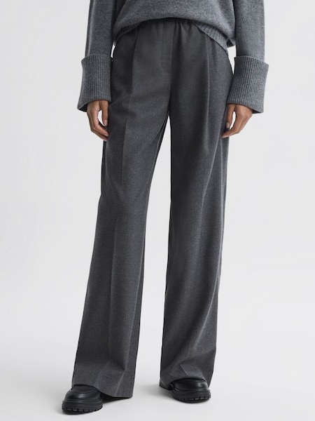 Wool Blend Wide Leg Trousers in Grey (971134) | $330