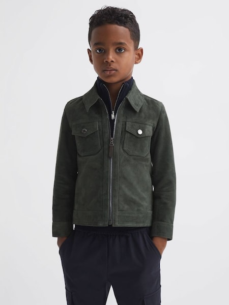 Junior Suede Zip Through Jacket in Forest Green (971194) | $225
