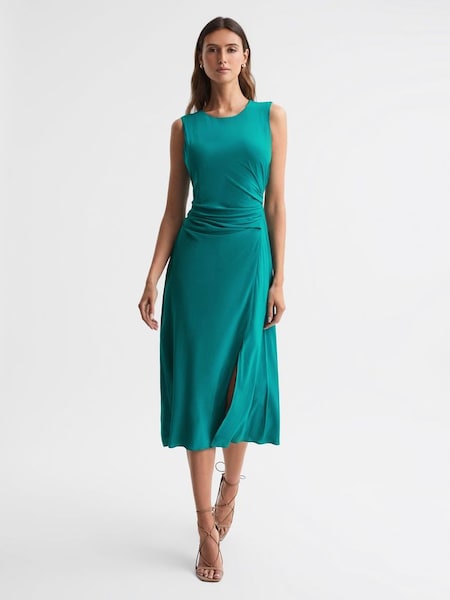 Bodycon Ruched Midi Dress in Green (971391) | $395