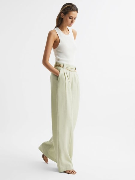 Wide Leg Occasion Trousers in Sage (972326) | SAR 482