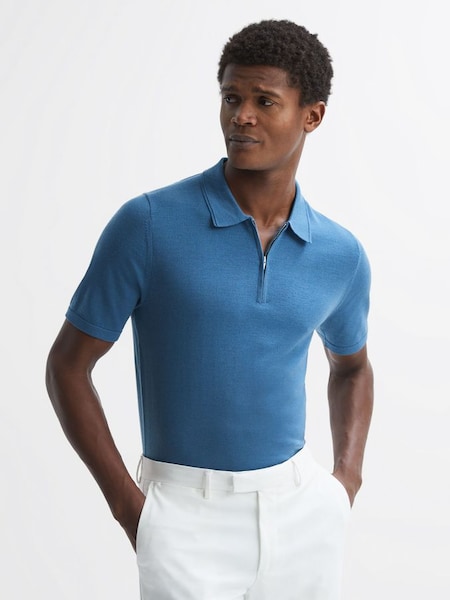 Merino Wool Half-Zip Polo Shirt in Marine Blue (985194) | €42