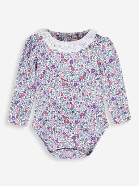 Ditsy Floral Broderie Frill Collar Bodysuit in Cream (987125) | €14
