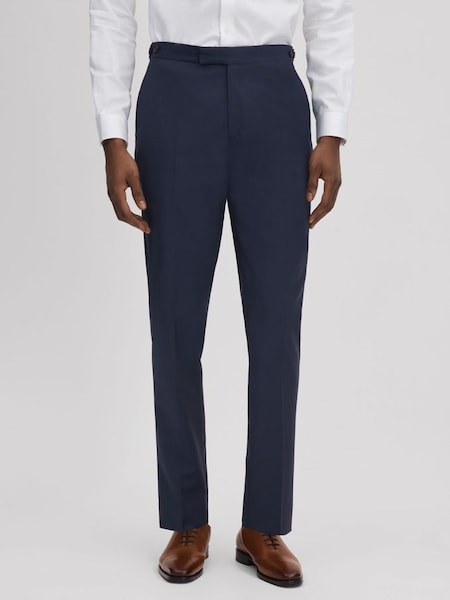 Pantalon en laine bleu marine avec pattes d'ajustement sur le côté (990445) | 245 €