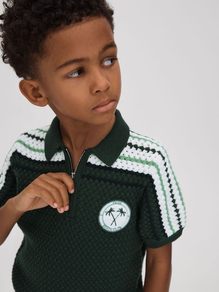 Senior Textured Cotton Half-Zip Polo Shirt in Dark Green (990651) | €65