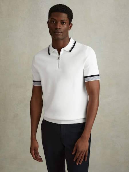 Polo-Shirt mit RV-Kragen, optisches Weiß (990893) | 170 €