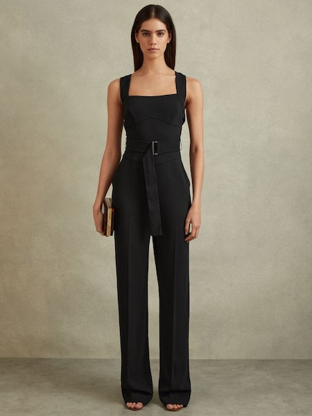 Cross Back Belted Jumpsuit in Black (990928) | CHF 385