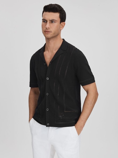 Embroidered Cuban Collar Shirt in Black (990970) | $240